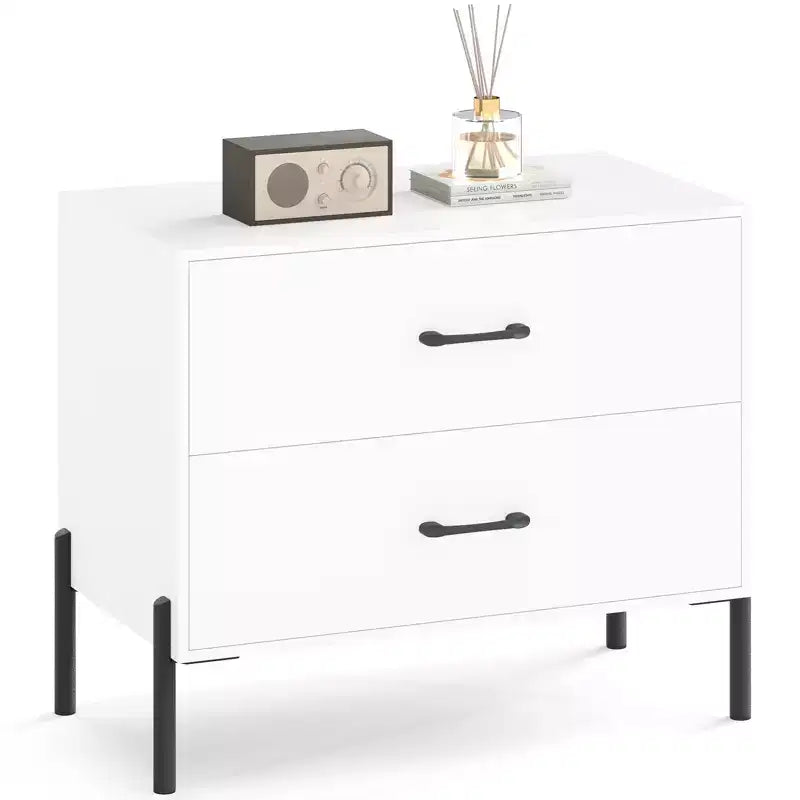 Commode à 2 tiroirs Costway avec pieds et poignées en métal, tiroirs et kits anti-basculement pour placard