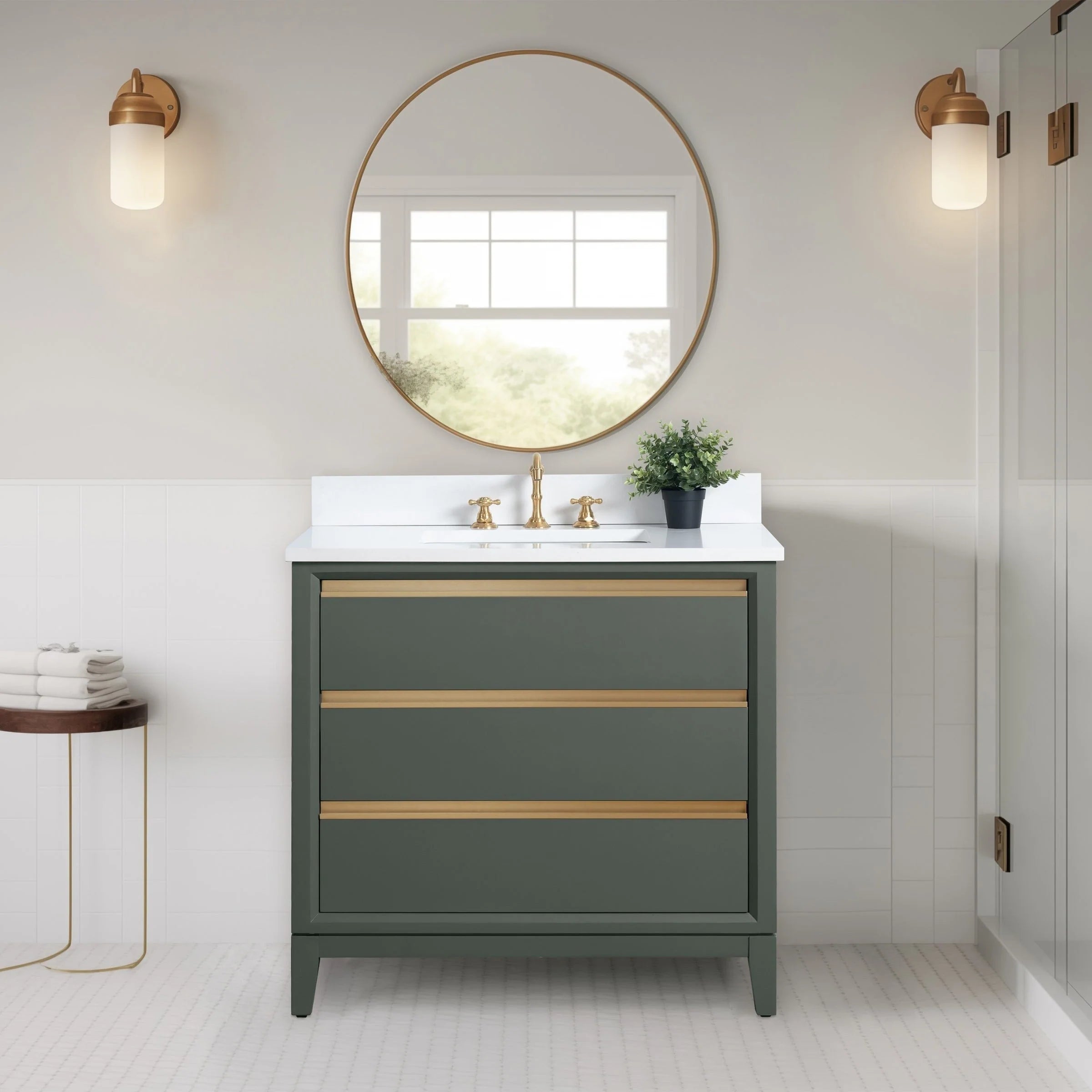 Meuble-lavabo Vanity Art avec évier en céramique et dessus en marbre reconstitué
