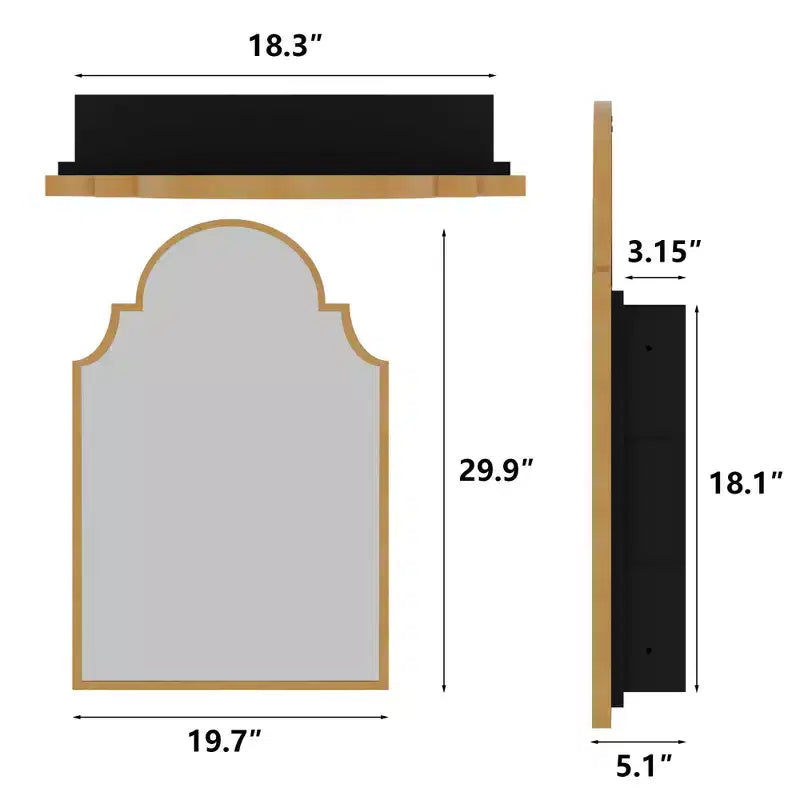 Armoire à pharmacie avec miroir, encadrement en fer forgé doré, 19,5 x 29,64 pouces, armoire murale pour salle de bain