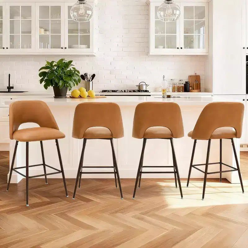 Lot de 2 tabourets de bar à hauteur de comptoir mi-siècle en similicuir, 26 chaises d'îlot de cuisine avec pieds en métal finition noyer - Panipeachy