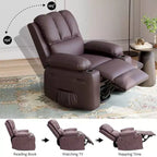 Fauteuil inclinable pivotant à bascule de 56 cm, inclinable paresseux en cuir PU avec éponge 1,5X, porte-gobelet et poches latérales, pivotant à 360° pour salon, chambre à coucher, chambre d'enfant
