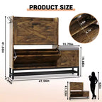Meuble à chaussures avec banc, Meuble de rangement à chaussures étroit et mince de style rustique avec 2 tiroirs basculants pour entrée, salon, couloir