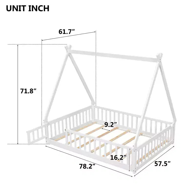 Okak Lit au sol simple/double avec toit amovible en forme de tente et rails de sécurité à 360° pour les tout-petits de 2 à 6 ans, lit pour enfants facile à monter, chambre d'enfant
