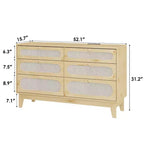 52.1 Commode en rotin avec station de charge, commode en bois à 6 tiroirs pour chambre à coucher avec tiroirs de capacités variées