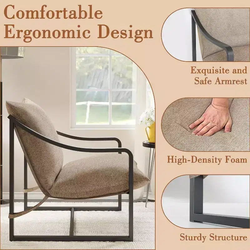 COZONY Fauteuil d'appoint moderne, fauteuil de lecture à cadre métallique, accoudoirs, coussin en mousse souple, capacité de 127 kg, fauteuil rembourré en toile pour salon, chambre à coucher, lounge
