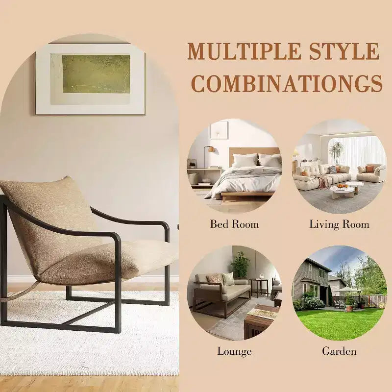 COZONY Fauteuil d'appoint moderne, fauteuil de lecture à cadre métallique, accoudoirs, coussin en mousse souple, capacité de 127 kg, fauteuil rembourré en toile pour salon, chambre à coucher, lounge