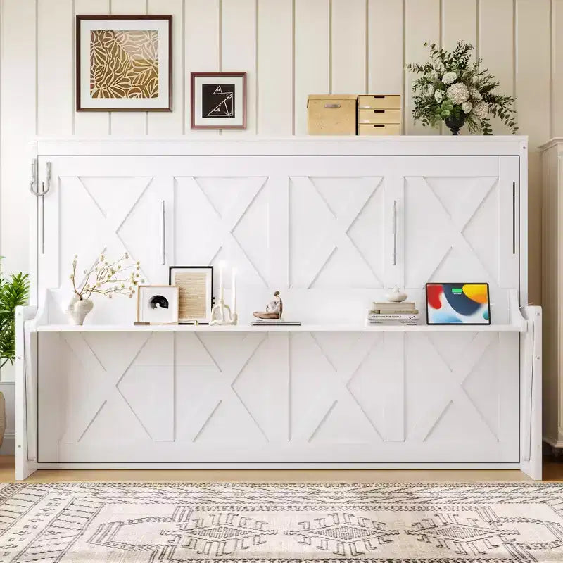 Lit escamotable Dalton en bois GDFStudio avec bureau intégré et station de charge USB