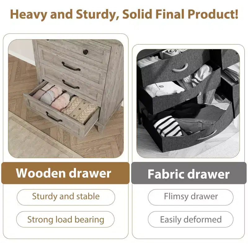 GustoWave Commode 4 tiroirs pour chambre à coucher, commode verticale haute de 88,4 cm avec grand rangement, commode en bois autoportante pour chambre à coucher, salon