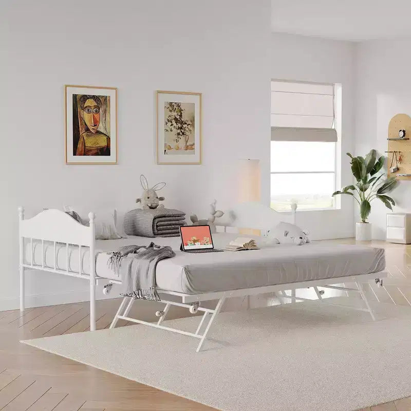 Lit de repos double en métal GustoWave avec lit gigogne pliant, lit de repos peu encombrant