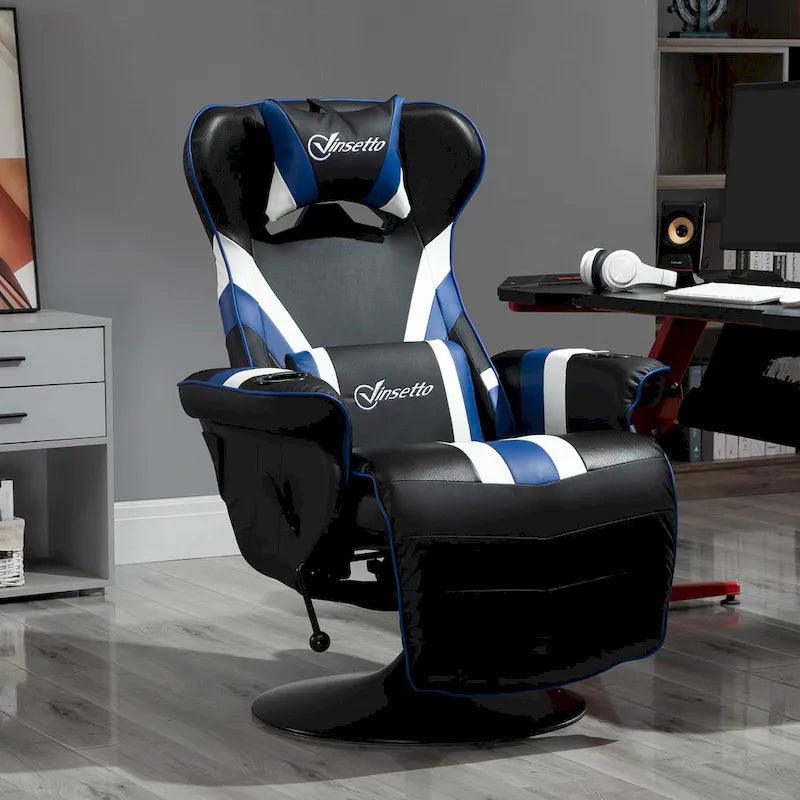 Chaise de jeu de course avec dossier inclinable et repose-pieds, appuie-tête et porte-gobelet