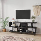 Meuble TV pour téléviseurs jusqu'à 60 pouces, centre de divertissement moderne avec étagère ouverte, station de charge, 4 prises de courant et 2 ports USB, pour salon ou chambre à coucher