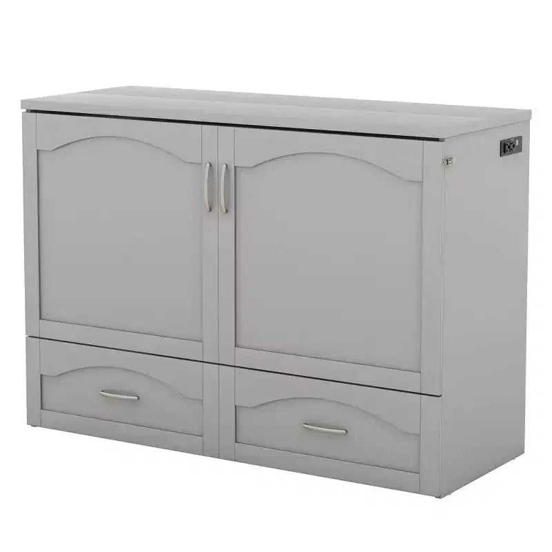 Lit escamotable Whisen avec structure de poulie, se plie dans une armoire avec tiroir et ports USB
