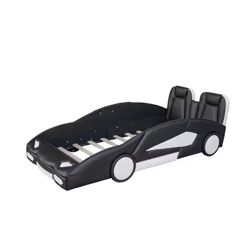 Lit Plateforme Jumeau Whisen au Design Cool en Forme de Voiture de Course avec Roues