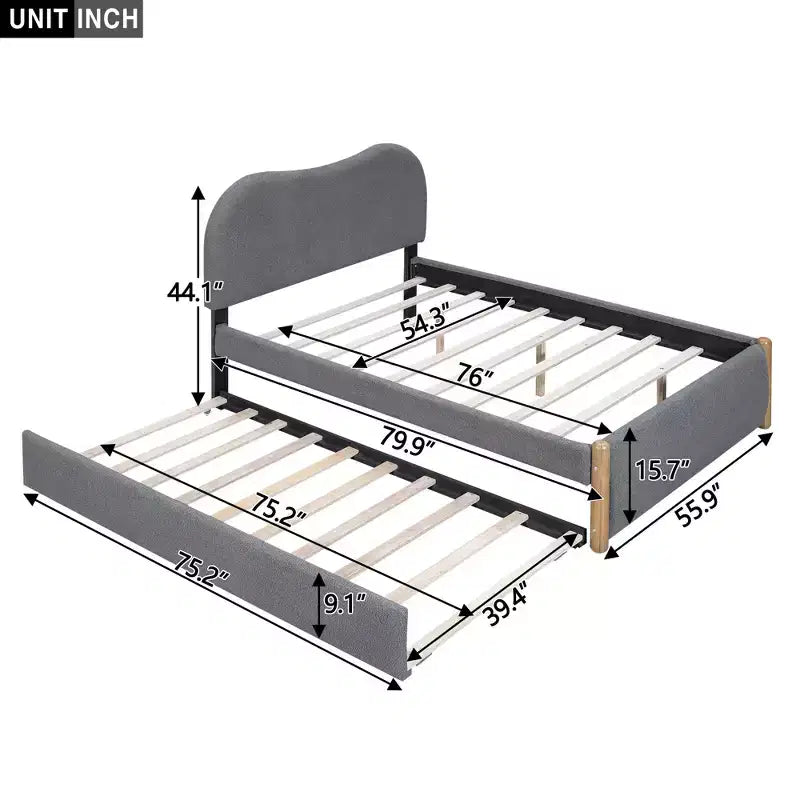 Cadre de lit plateforme rembourré pleine/double avec lit gigogne double – HABITRIO