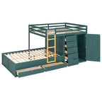 Lit superposé complet Whisen avec 2 grands tiroirs, 5 petits tiroirs et petite armoire