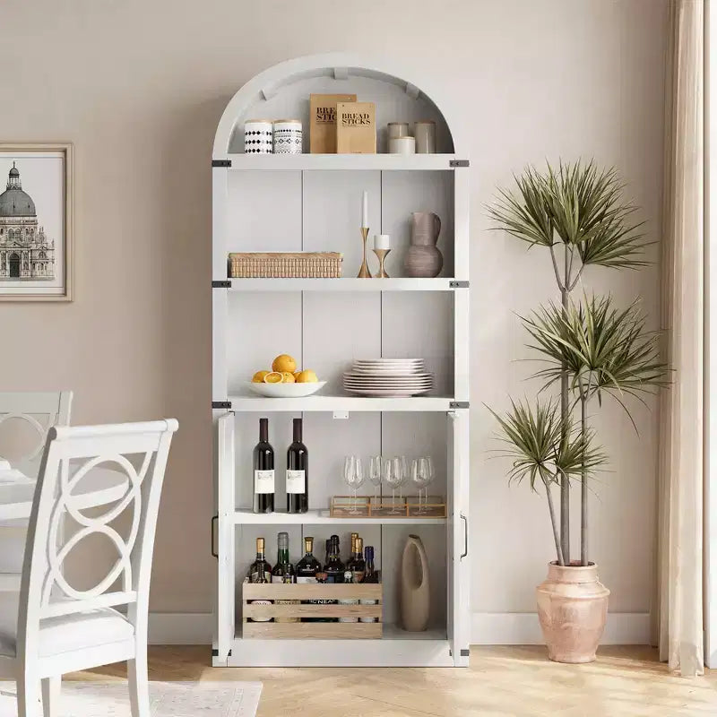 Bibliothèque avec portes Étagère cintrée 182 cm de haut Bibliothèque de style rustique avec étagères Bibliothèques en bois pour la maison, le bureau, le salon