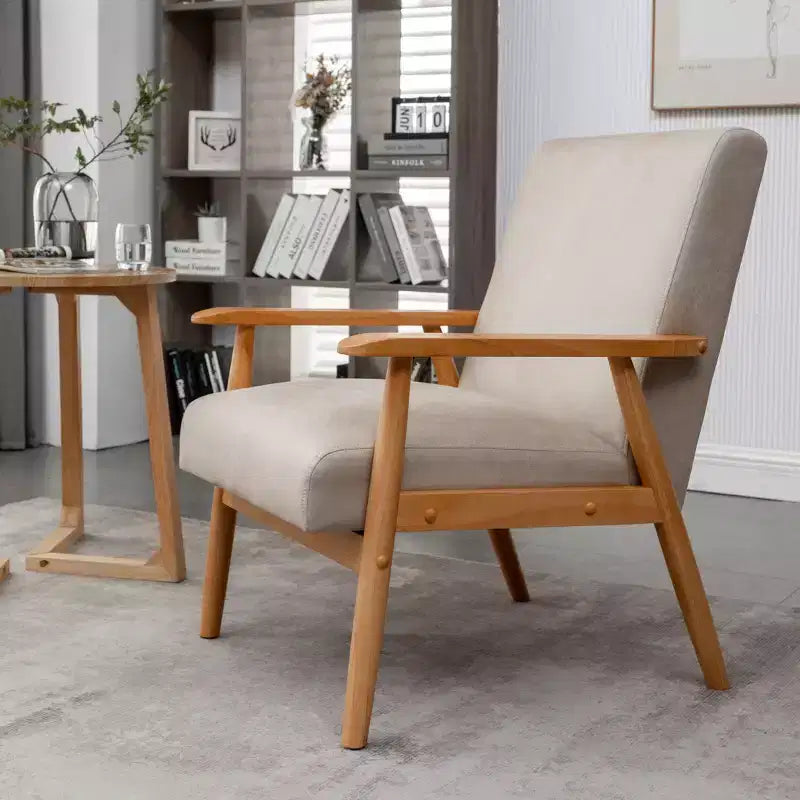 Fauteuil d'appoint Okak 25.38 W avec revêtement confortable, fauteuil de lecture en bois massif de style Mid-Century pour salon, chambre à coucher, salle d'attente