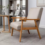 Fauteuil d'appoint Okak 25.38 W avec revêtement confortable, fauteuil de lecture en bois massif de style Mid-Century pour salon, chambre à coucher, salle d'attente