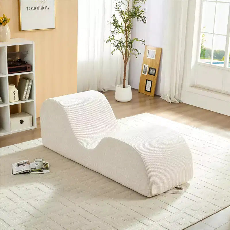 Mjkone Chaise Longue de Yoga en Velours Côtelé, Canapé de Yoga Incurvé avec Appui-Tête/Coussin Lombaire/Repose-Pieds Amovibles, Base Antidérapante
