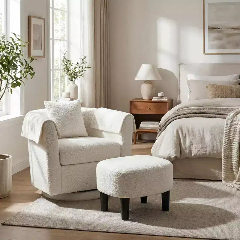 Fauteuil pivotant FurnitureR avec pouf, ensemble fauteuil de salon rembourré et repose-pieds, fauteuil moderne et confortable pour salon, chambre à coucher, coin lecture