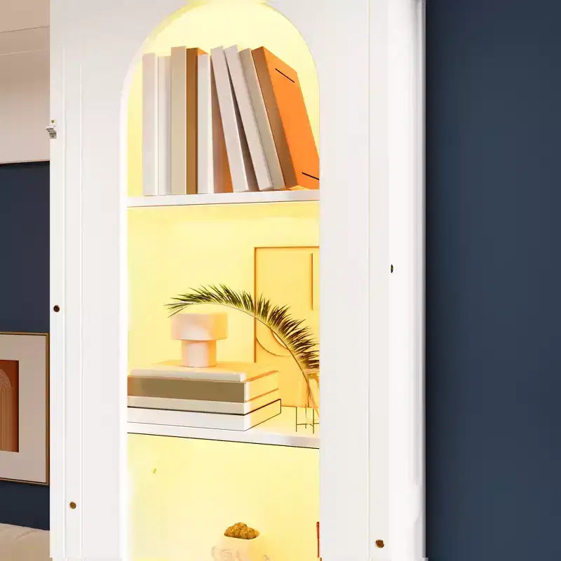 Lit escamotable Queen Size avec armoires latérales et éclairage LED, lit armoire pliant avec étagères de rangement et tiroirs pour chambre d'amis, blanc