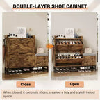 Meuble à chaussures avec banc, Meuble de rangement à chaussures étroit et mince de style rustique avec 2 tiroirs basculants pour entrée, salon, couloir