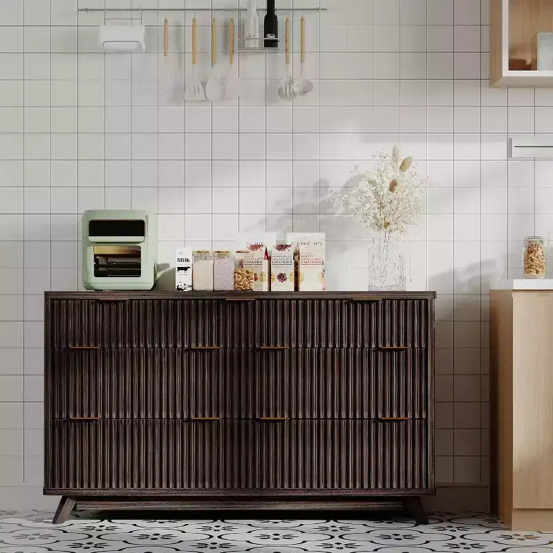 Commode moderne cannelée à 7 tiroirs, meuble de rangement de style Mid-century, organiseur de rangement en bois pour chambre à coucher, salon