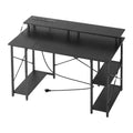 VEVOR Bureau de Gaming 47" avec Lumières LED et Prises de Courant, Bureau d'Ordinateur avec Support de Moniteur et Étagères de Rangement à 2 Niveaux, pour Études et Travail, Noir