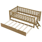 Cadre de lit double avec lit gigogne et garde-corps, lit plateforme bas avec escalier pour garçons et filles