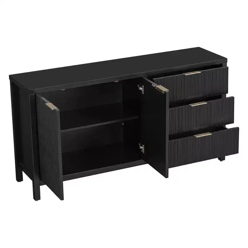 Buffet Okak en bois, Meuble de rangement avec portes incurvées en relief, Console pour Cuisine, Salon, Bureau