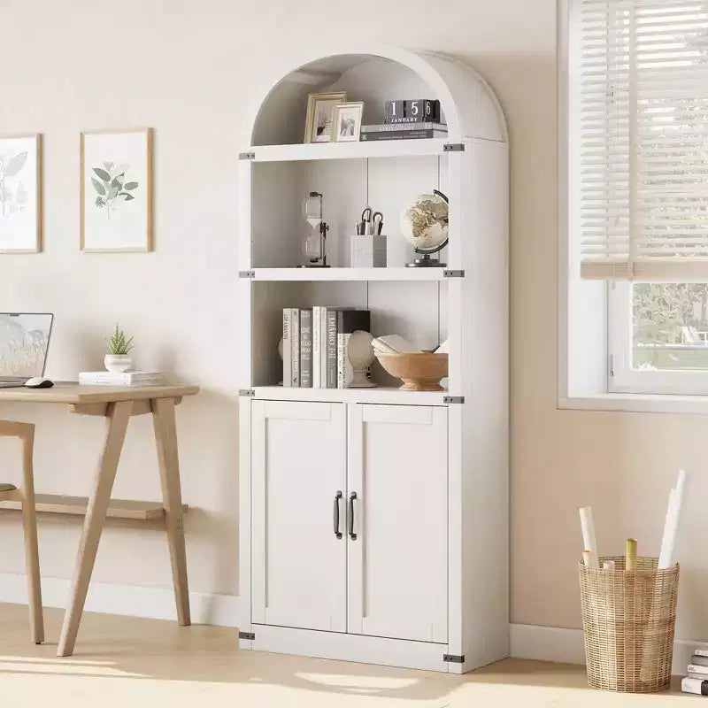 Bibliothèque avec portes Étagère cintrée 182 cm de haut Bibliothèque de style rustique avec étagères Bibliothèques en bois pour la maison, le bureau, le salon