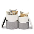 Costway Lot de 2 poufs de rangement ronds modernes en tissu de lin pour chambre à coucher