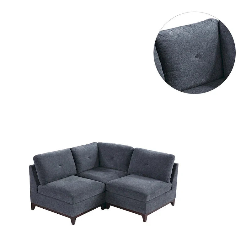 Ensemble canapé d'angle modulable et fauteuil sans accoudoirs 3 pièces en tissu chenille