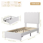Cadre de lit double avec tiroir de rangement et tête de lit, plateforme de lit double tapissée en velours pour filles, support robuste à lattes en bois, sans bruit