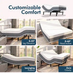 Base réglable Renanim SF avec matelas hybride 12, massage, USB, éclairage sous le lit, application, inclinaison tête et pieds