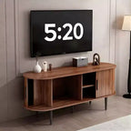 JVNOXK 55 Table de Console TV Moderne avec Compartiment de Rangement et Porte Coulissante - Meuble TV-Hifi Noyer pour Salon, Chambre, Bureau