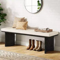 Banc en bois massif Lantine avec coussin amovible, banc à chaussures moderne de 140 cm pour entrée, salle à manger, salon, bout de lit