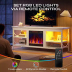 Meuble TV Pinmoco de 55 pouces avec cheminée électrique, centre de divertissement de jeu avec lumières LED et étagères, convient aux téléviseurs jusqu'à 65 pouces