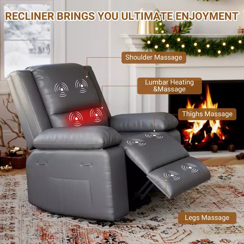 Fauteuil inclinable électrique - Chaleur et massage, fauteuil inclinable électrique robuste en cuir PU pour personnes âgées et à mobilité réduite, dossier et jambes réglables
