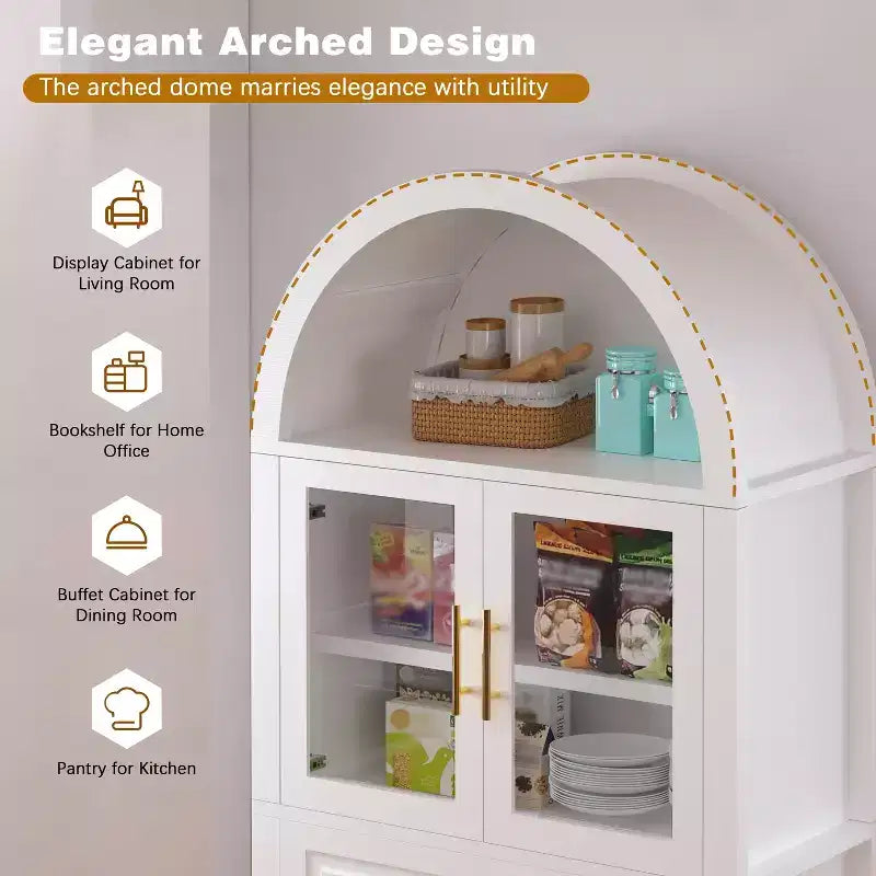 Meuble de Rangement de Cuisine sur Pied de 71 po avec Porte Vitrée, Style Ferme, Étagères Réglables, Design Porte de Grange, pour Cuisine, Salon, Salle à Manger