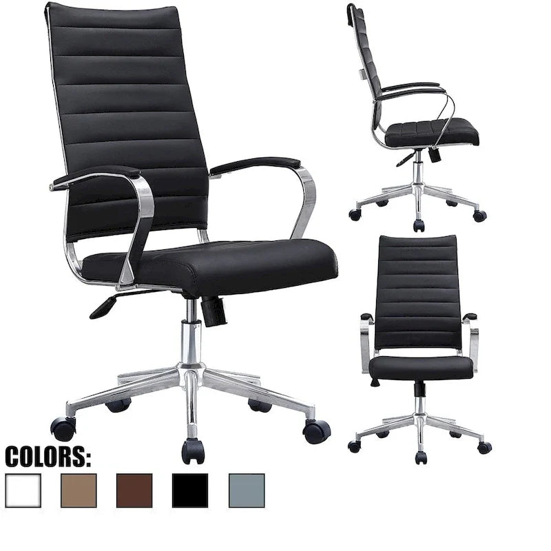 Chaise de bureau moderne haute avec dossier haut, en similicuir PU, pivotante, inclinable, réglable, avec coussin, modèle de designer, pour dirigeant