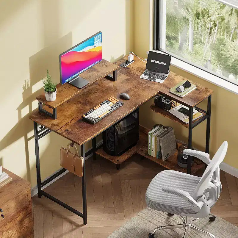 Bureau de jeu GALAXHERO 43 pouces en L, petit bureau d'angle pour ordinateur avec prises de courant, lumières LED et support d'écran, bureau pour chambre