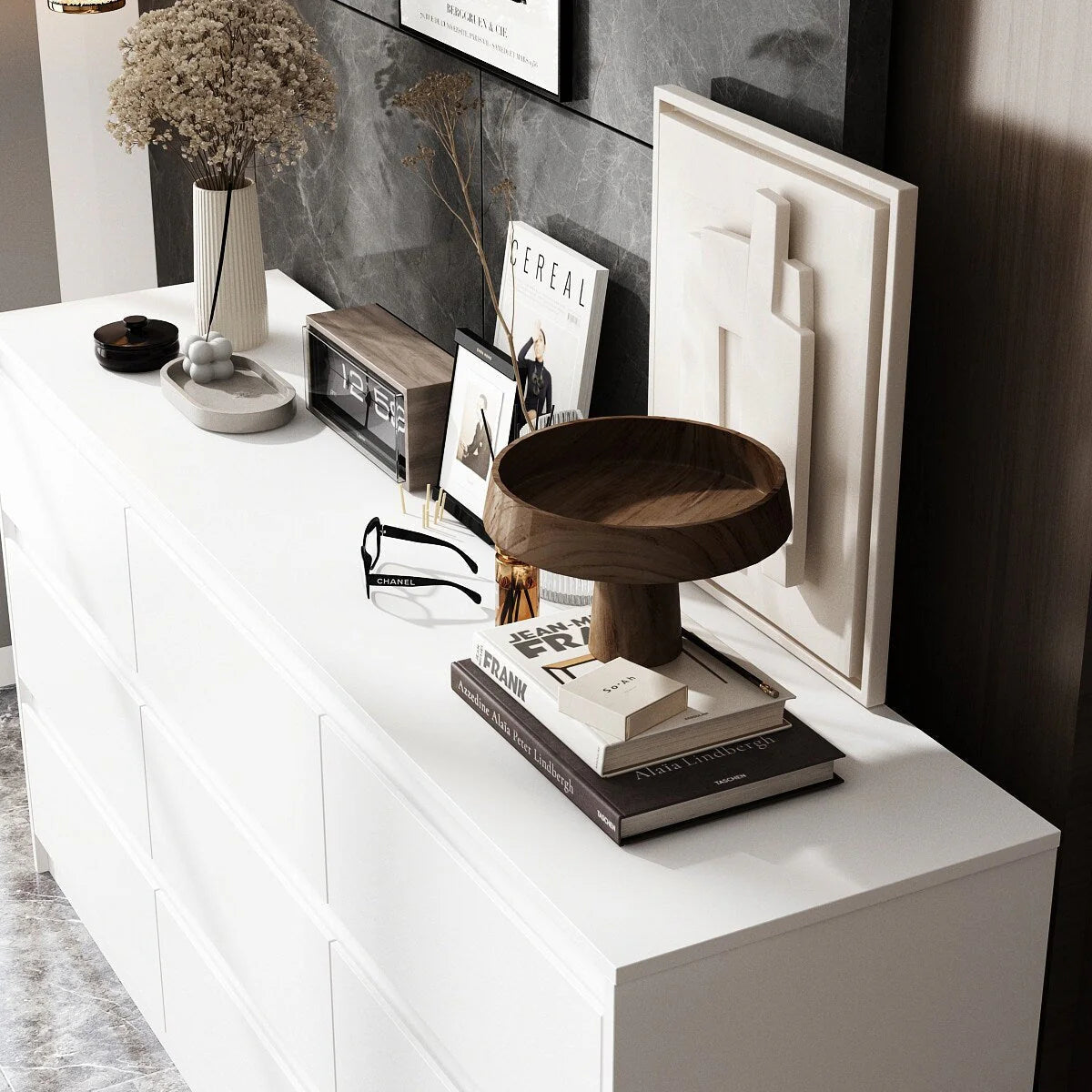 Commode à 9 tiroirs de 63 W, commode d'appoint pour salon, chambre à coucher