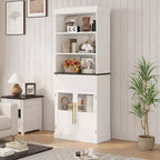 Élément haut de cuisine de 178 cm avec portes vitrées et tiroir - Rangement polyvalent pour le salon, le bureau, la salle à manger et l'entrée