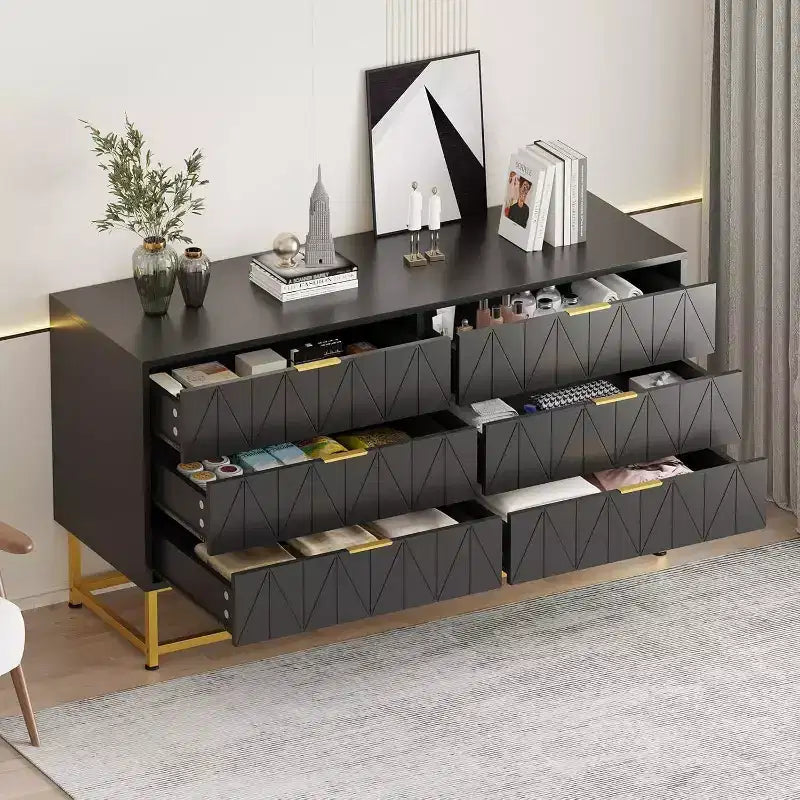Commode 6 tiroirs Coolmee, tiroirs de commode modernes, organisateur de tiroirs avec pieds en métal, armoire de rangement pour chambre, salon, couloir, placard