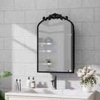 Armoire à pharmacie en fer forgé doré de 19,5 x 29,64 pouces avec miroir, armoire de salle de bain avec miroir sculpté