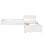 Lit plateforme en L moderne blanc de taille double avec lit gigogne et tiroirs pour chambre à coucher