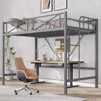 Cadre de lit mezzanine double en métal Acekool avec barrières de sécurité, lit mezzanine robuste en acier pour enfants ou adolescents, conception peu encombrante avec espace sous le lit