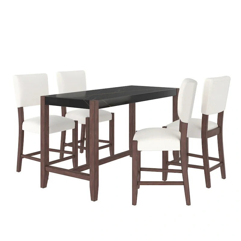 Ensemble de salle à manger 5 pièces à hauteur de comptoir, table de bar en faux marbre et 4 chaises rembourrées