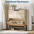 Meuble de rangement pour chaussures à 2 tiroirs basculants – avec pieds en métal, étagère réglable, organisateur de chaussures étroit pour entrée, foyer, couloir, salon